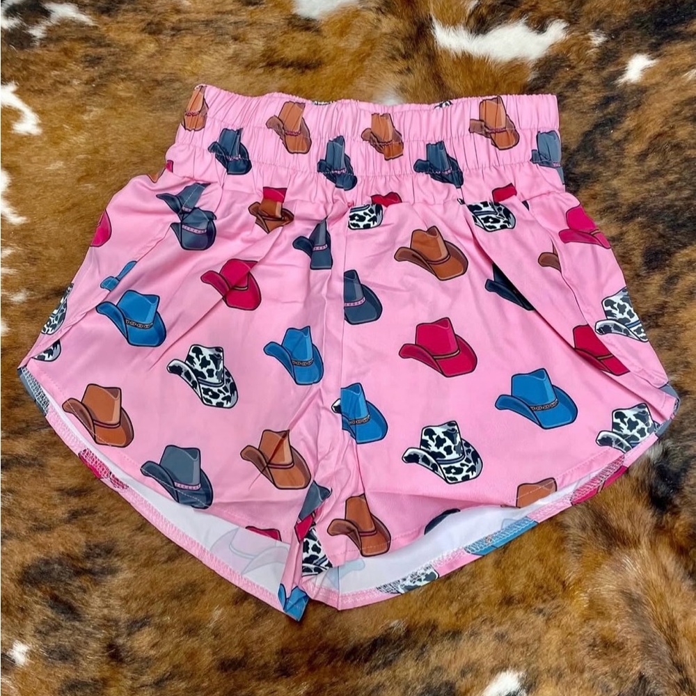 Pink Cowgirl Hat Print Shorts NWT